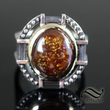 Mechanical Themed Fire Agate Ring - Sterling and 14k
