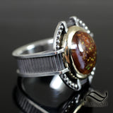 Mechanical Themed Fire Agate Ring - Sterling and 14k