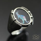 Opal Kangaroo Mosaic Signet ring -  Sterling Silver