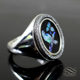 Bird on a branch - Opal Mosaic Signet Ring