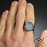 Bird on a branch - Opal Mosaic Signet Ring