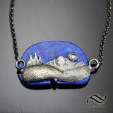 Moonrise Landscape Pendant with Lapis - Sterling silver