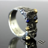 Sapphire Chaos Signet Ring - Sterling and 14k