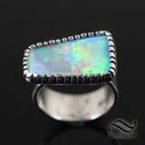 Solid Australian Crystal opal in Castellated Bezel Ring