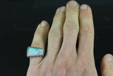 Solid Australian Crystal opal in Castellated Bezel Ring