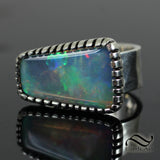 Solid Australian Crystal opal in Castellated Bezel Ring