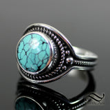 Round Spiderweb Turquoise In Rope Ring - Sterling Silver