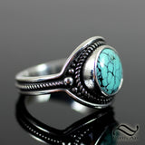 Round Spiderweb Turquoise In Rope Ring - Sterling Silver