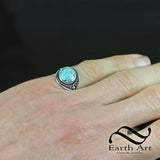 Round Spiderweb Turquoise In Rope Ring - Sterling Silver