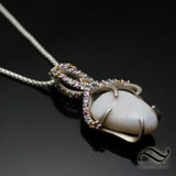 White Australian opal in Sterling with sapphires