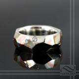 Hand Forged Mixed Metal Faceted Ring with Diamonds