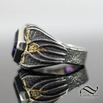 Aggressive Amethyst and Diamond Signet in 18k and Sterling Silver