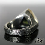 Bohemian Moldavite in 18k and sterling Gents Signet Ring with Diamonds