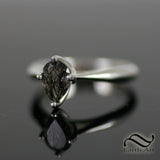 Pear cut Natural "Salt & Pepper" Engagement ring