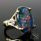 Solid 14k Opal and Diamond cocktail Ring