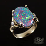Solid 14k Opal and Diamond cocktail Ring
