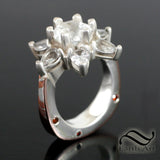 White Topaz Snowflake Ring with with Mokume Gane