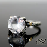 Hand Faceted Quartz Sunburst Ring in silver and gold