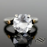 Hand Faceted Quartz Sunburst Ring in silver and gold