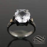 Hand Faceted Quartz Sunburst Ring in silver and gold