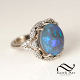 5 ct Australian semi black crystal Opal ring in 14k white