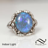 5 ct Australian semi black crystal Opal ring in 14k white