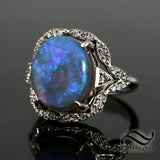 5 ct Australian semi black crystal Opal ring in 14k white