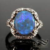 5 ct Australian semi black crystal Opal ring in 14k white