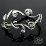 Coiled Serpent Bangle in Sterling Silver with Natural Peridot