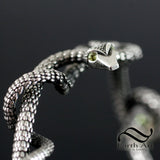 Coiled Serpent Bangle in Sterling Silver with Natural Peridot