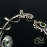 Coiled Serpent Bangle in Sterling Silver with Natural Peridot