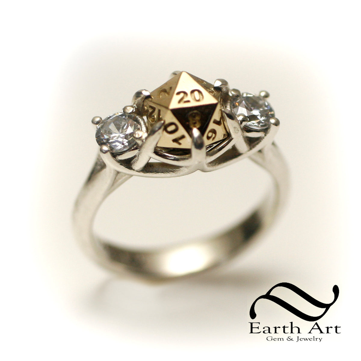 D20 Engagement ring in Mixed Metals - Sterling silver or white