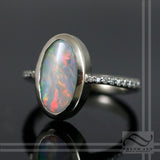 Opal Engagement Ring in 14k white gold with diamonds