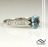 Natural Aquamarine and Diamond Engagement Ring - 14k