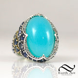 Blue Peruvian Opal in 18k and Sterling