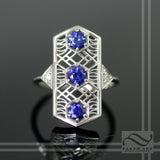 14k Sapphire Art Deco Style Ring - 14k white gold