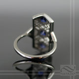14k Sapphire Art Deco Style Ring - 14k white gold