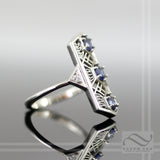 14k Sapphire Art Deco Style Ring - 14k white gold