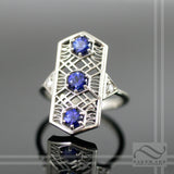 14k Sapphire Art Deco Style Ring - 14k white gold