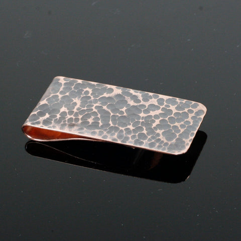 Oxidized Hammered Copper Money Clip - Dimpled texture