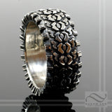 Detailed Sterling Silver Truck Tire Tread Ring