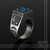 Blue Topaz Noir Night Signet Ring -Sterling Silver