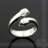 Skulls - Adjustable Sterling Silver Bypass ring - Gothic skull design open ring