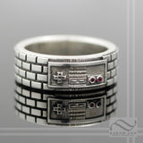 Game Controller Ring Sterling Silver With Natural Ruby Wedding Band