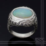 Halo Ring with Opal and CZ - Sterling Silver