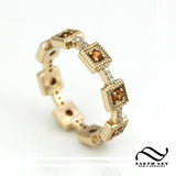 Spessartite, Diamonds and Gold wedding band or anniversary ring