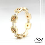 Spessartite, Diamonds and Gold wedding band or anniversary ring