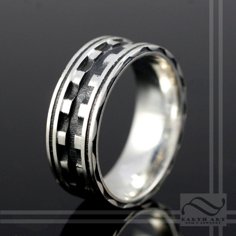 Mens Gears Band - Sterling Silver