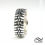 Mens Earth Tire Tread Ring- Sterling Silver