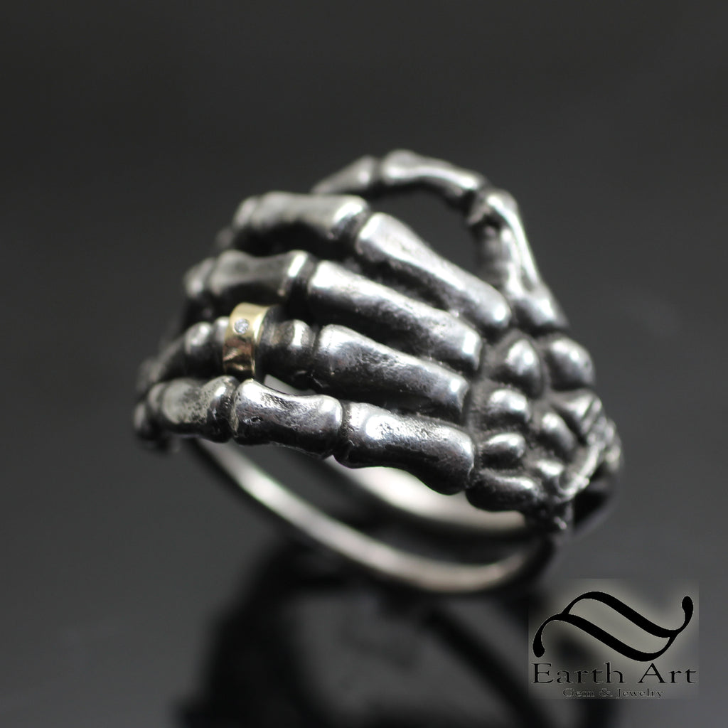 925 silver ring - hand skeleton shaped into details, glossy arms, patina |  Jewellery Eshop EU